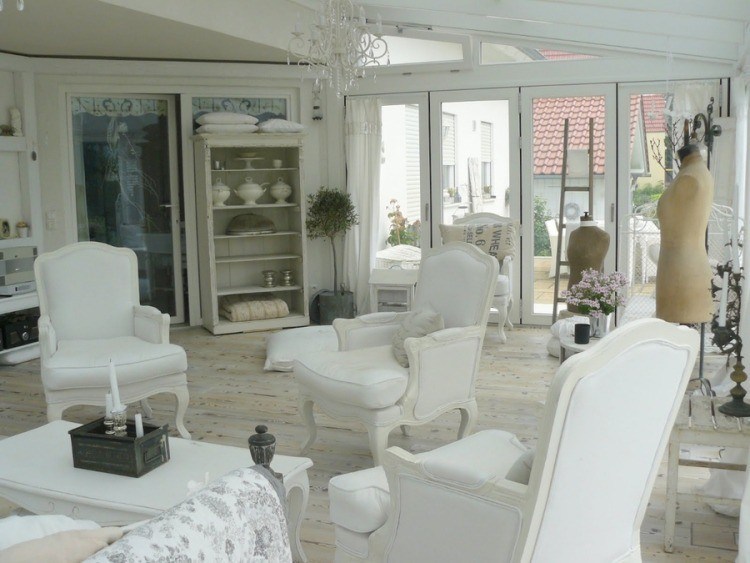 muebles salon estilo shabbi chic vintage sillas blancas ideas