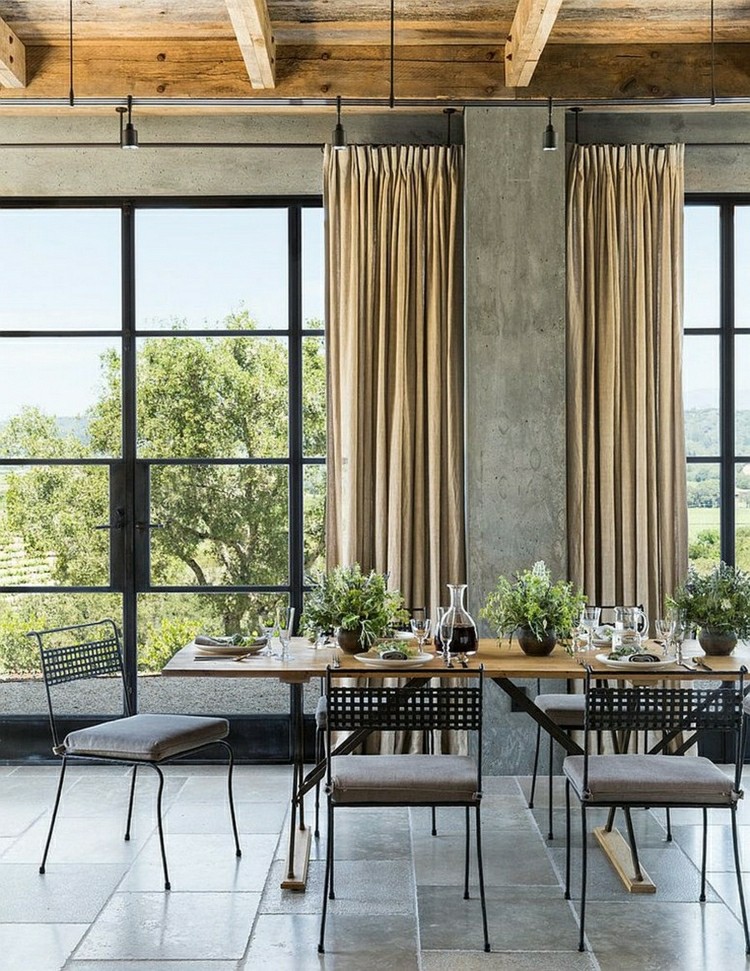 diseño de comedor de estilo industrial salon comedor vistas jardin gris