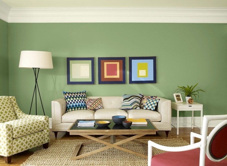 salon estilo retro pared verde