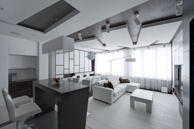 sofa blanca cojines marrones salon ideas