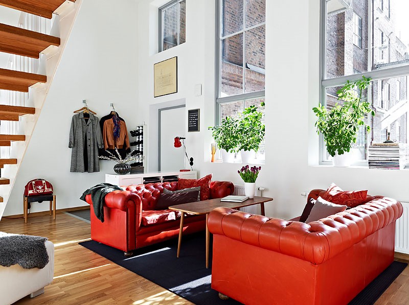 sofas salon cuero naranja preciosas ideas