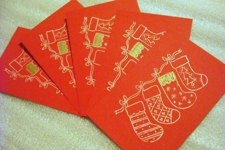 tarjetas rojas calcetines navidad deco