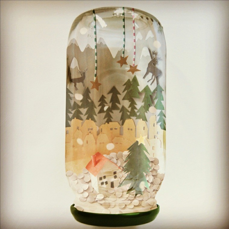 frasco de vidrio con paisaje navideño y confeti de cartulina tarro vidrio adornos cartulina nieve
