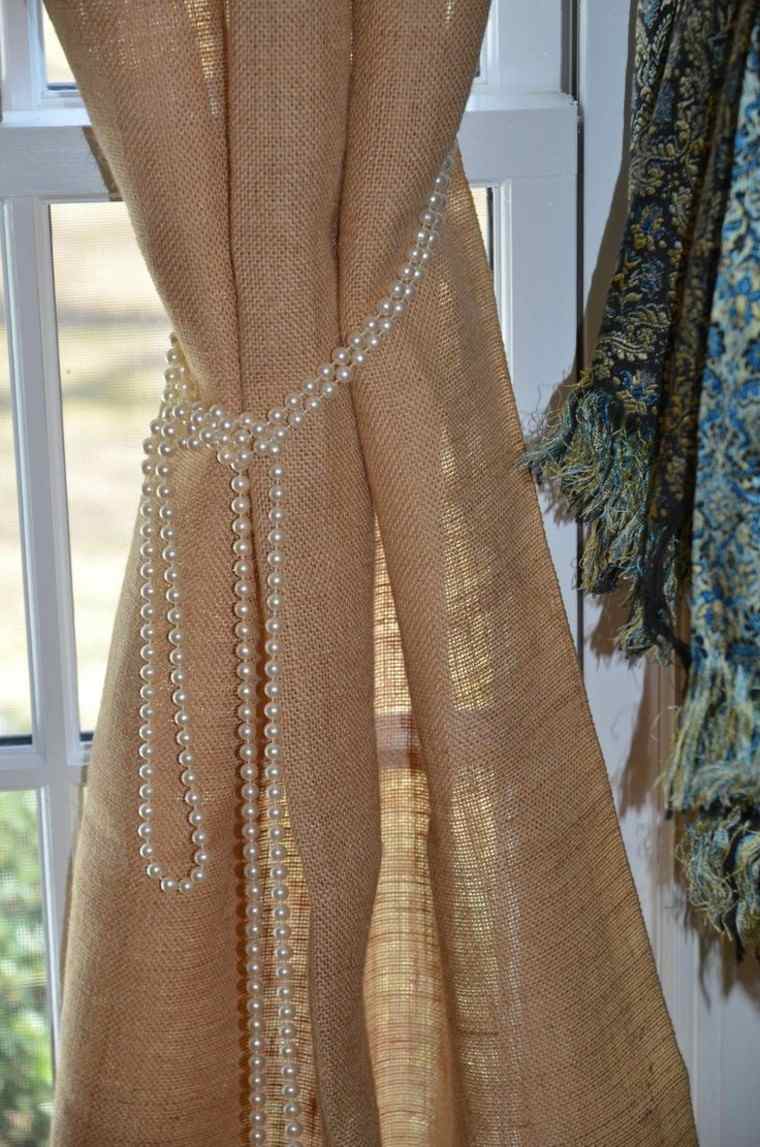 arpillera decoracion ventana perlas cortina ideas