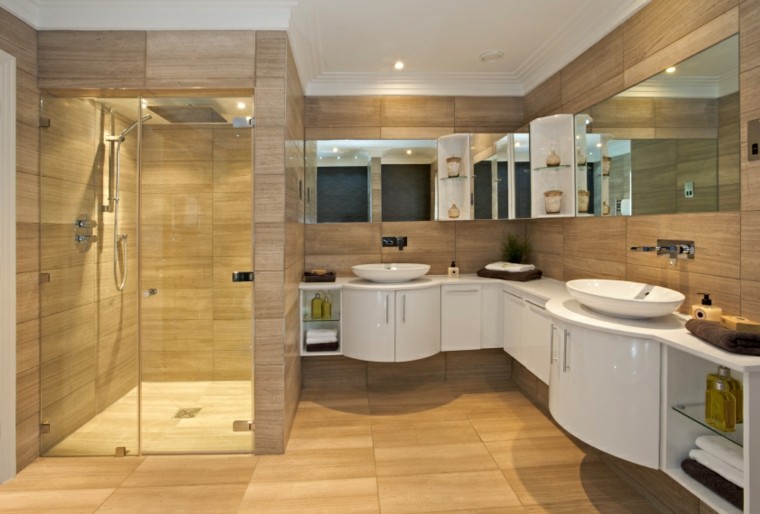 baños modernos con ducha dos lavabos mampara ideas