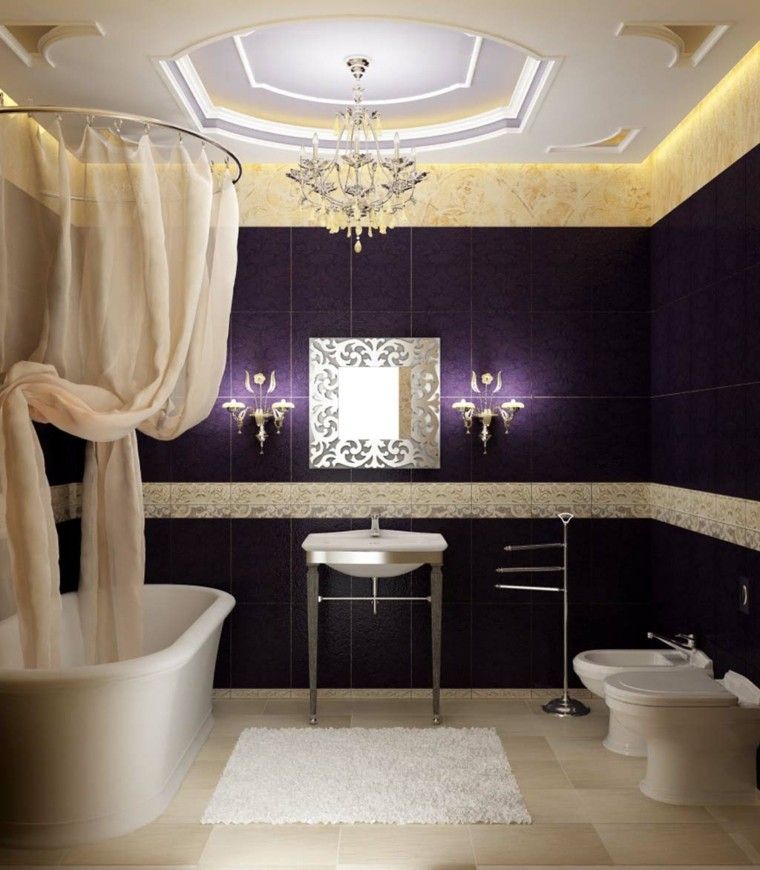 baño lujoso azulejos color purpura