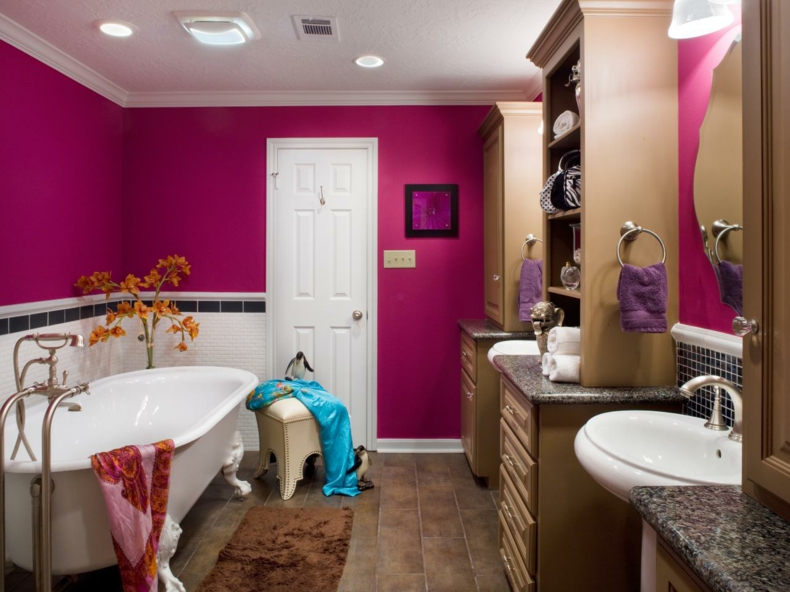 baño estilo moderno paredes rosa