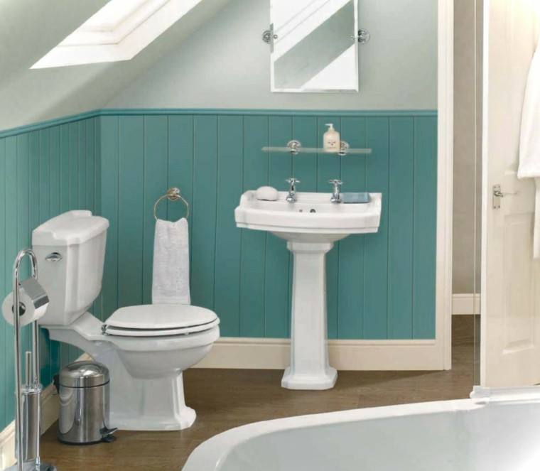 baño estilo retro madera azul aguamarina