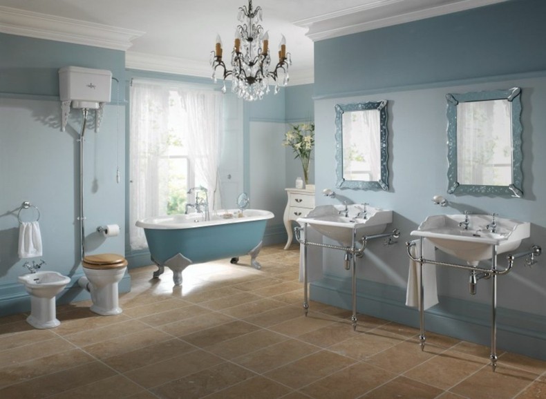 baños de color estilo retro gris azulado