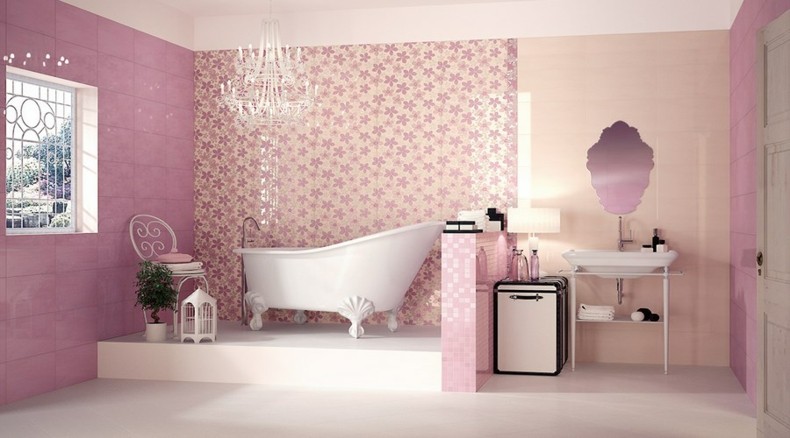 diseño baño lujoso color rosa