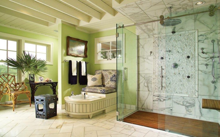 baño rustico lujoso color verde