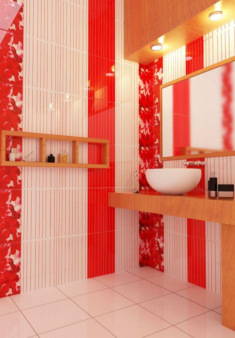 bonito diseño baño color rojo