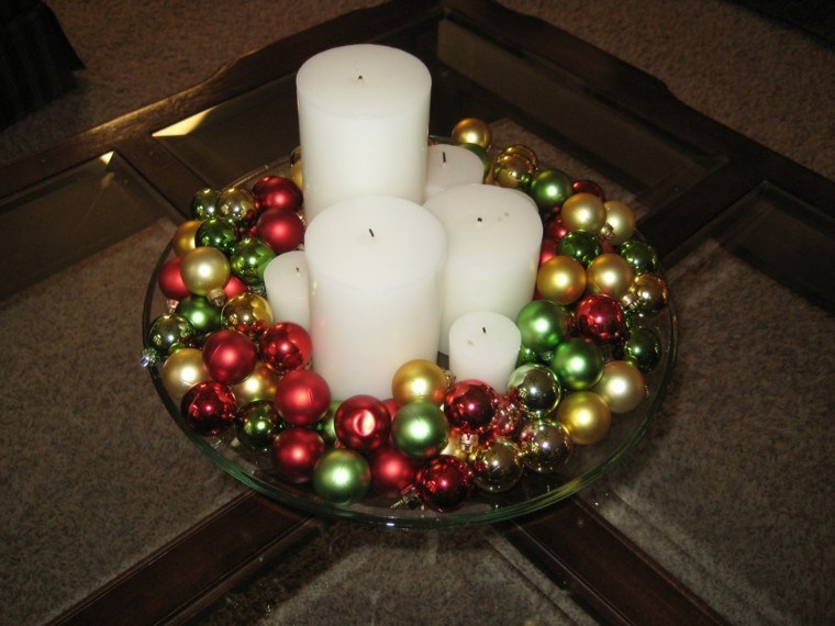 centro mesa bolas navidad velas