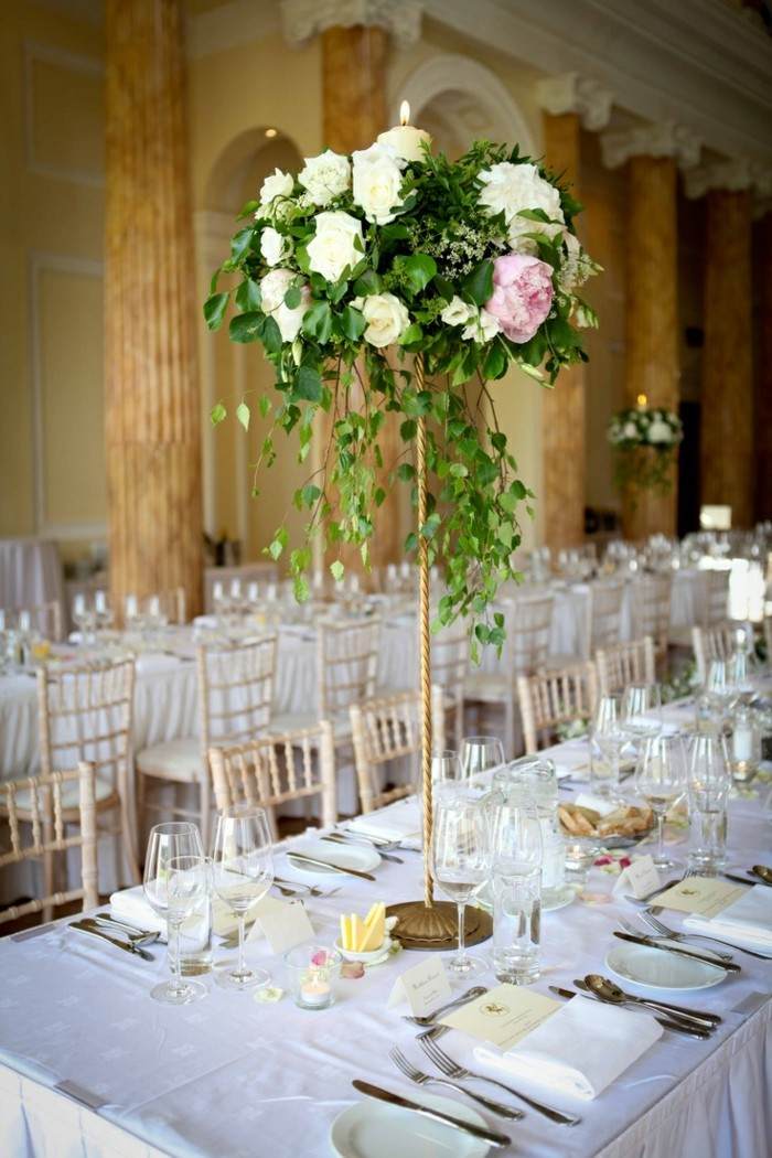 centros bodas flores alto mesa ideas
