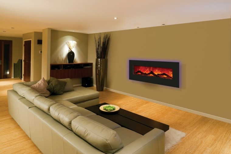 chimenea integrada en la pared chimenea salon pantalla pared deco