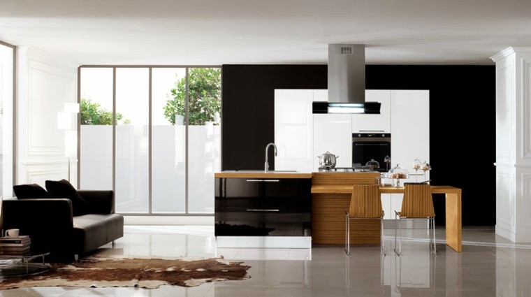 cocina con isla preciosa cocinas modernas color negro brillante ideas