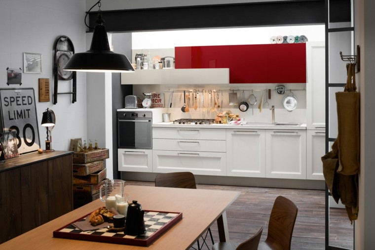 cocina y comedor en uno cocinas modernas combinacion blanco rojo ideas