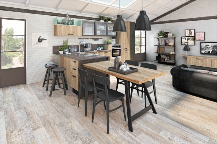 cocina con comedor y salón en uno cocina moderna sillas negras abierta salon ideas