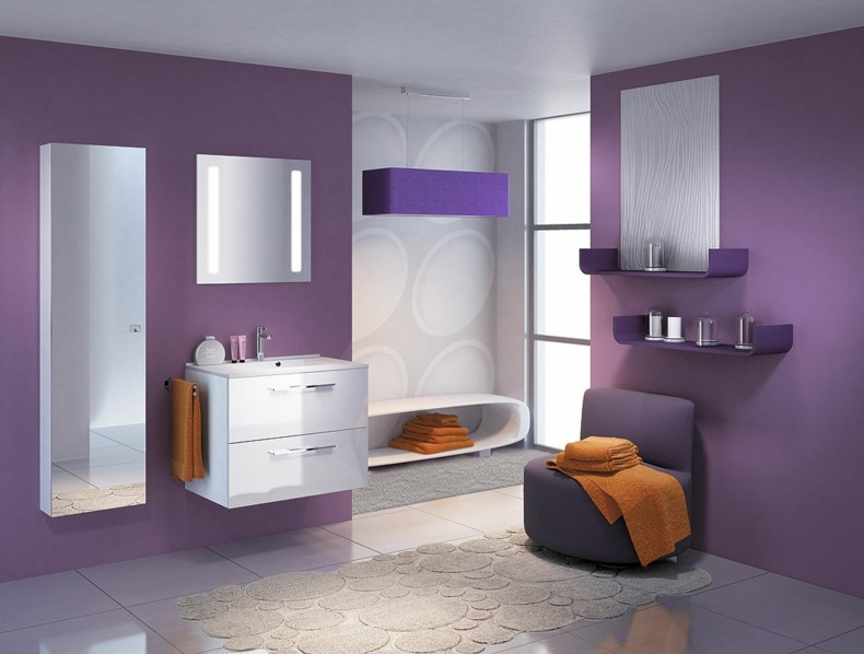 diseño cuarto baño color lila