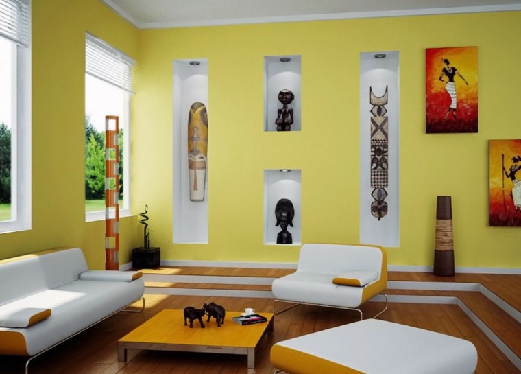 decoración salon pared amarilla