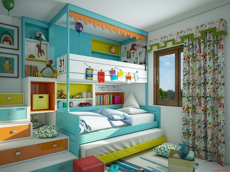 espacio colorido decoracion dormitorios infantiles cortinas cojines