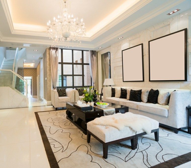 decoraciones salones sofa blanca cojines negros ideas