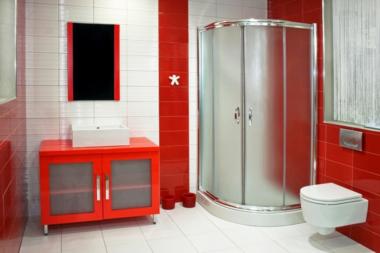 decorar baños estilo originalidad color rojo ideas
