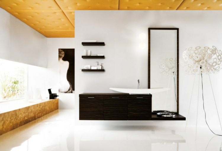 decorar baños mesa espejos blanco lamparas