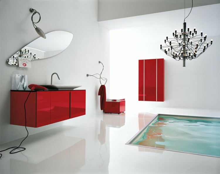 decorar baños mesa espejos rojo