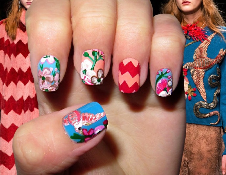 uñas preciosas inspiradas por el diseño de Gucci diseño de uñas inspiradas pasarela gucci ideas
