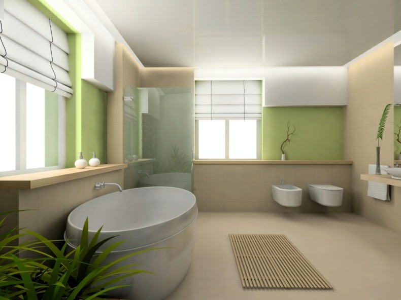 diseño baño color beige verde