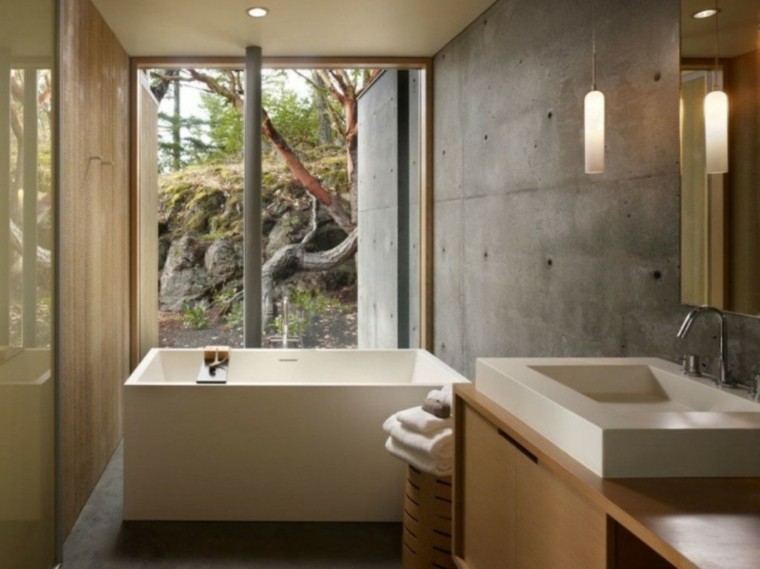 diseño baño pared cemento
