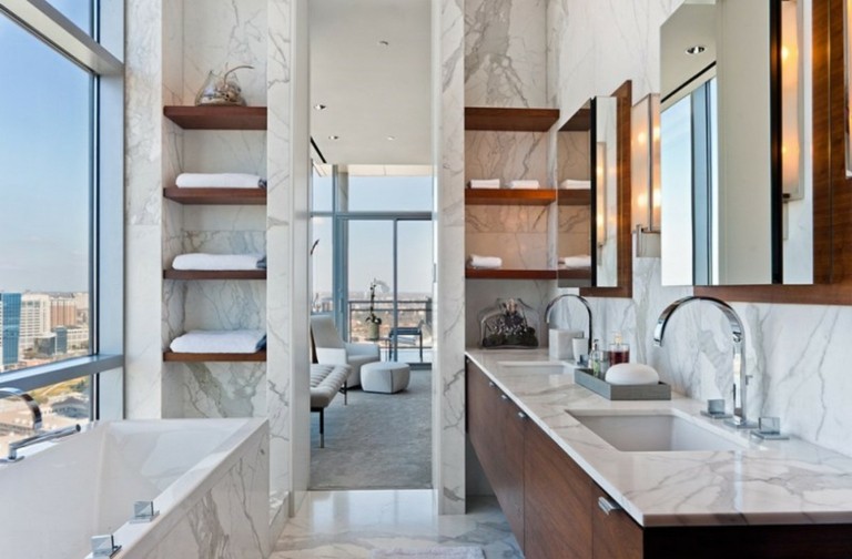 diseño estantes baño marmol