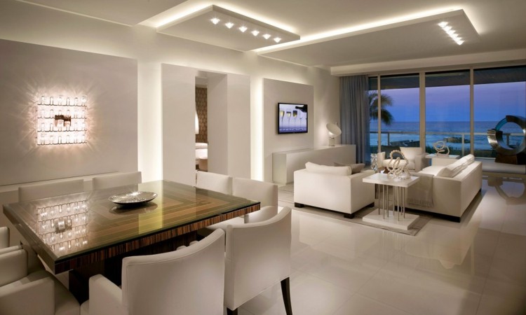 diseño de salón moderno con luces diseño salon blanco moderno