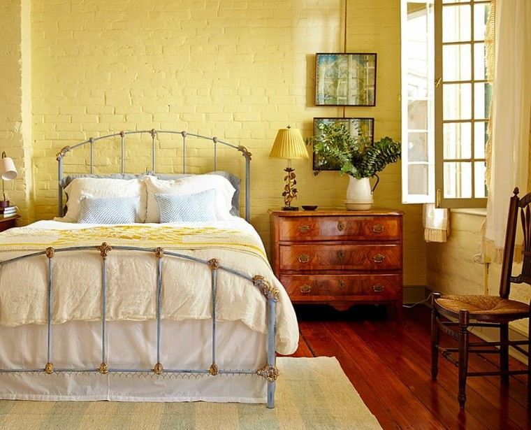 dormitorios opciones pared ladrillo color amarillo ideas