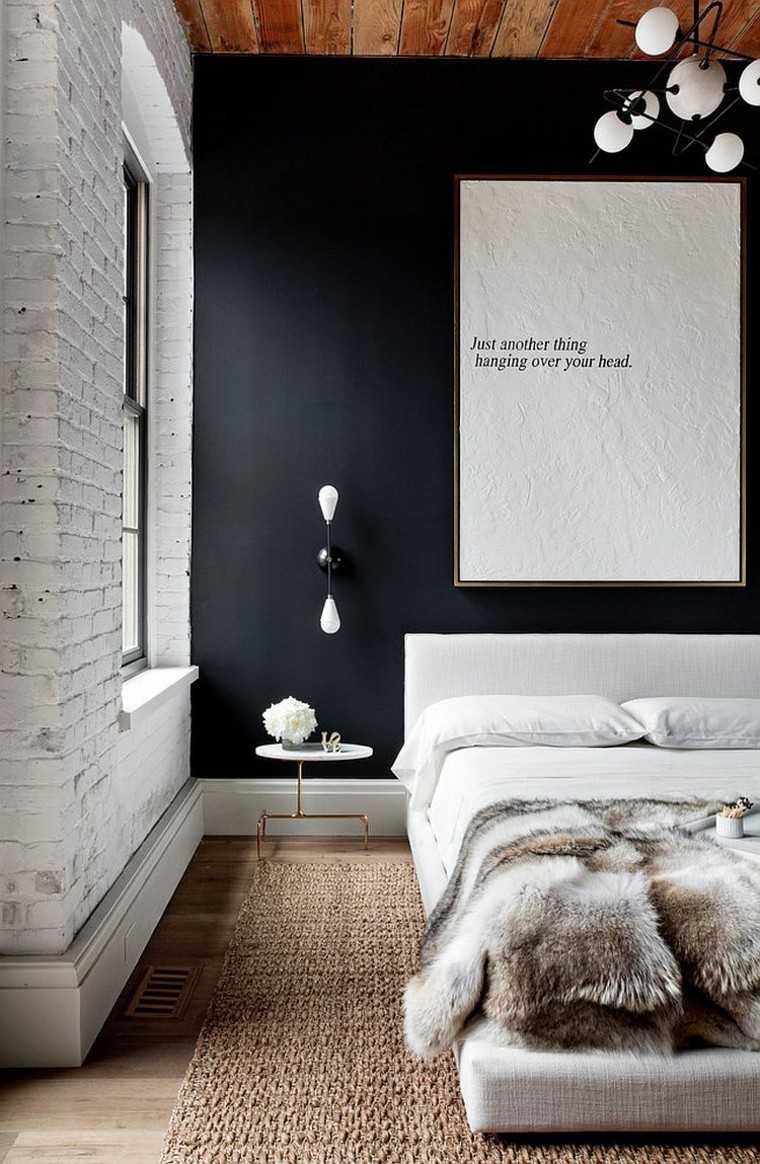 dormitorio opciones pared ladrillo contraste blanco negro ideas