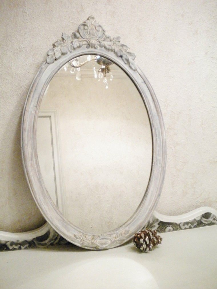 espejo ovalado blanco piña pino