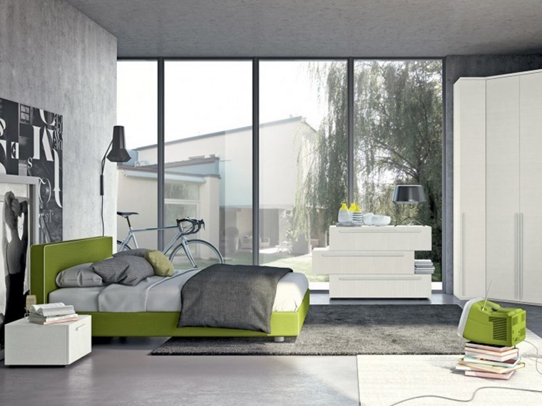 ideas de decoracion dormitorio cama color verde moderno