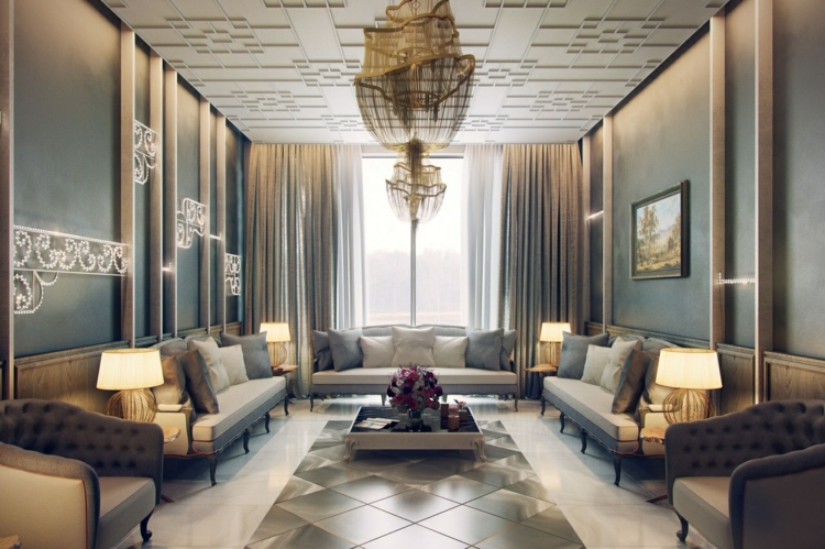 ideas para decorar salon guitarras dorados moderno