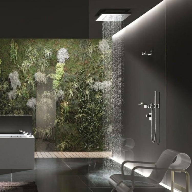marmol negro ideas grises ducha plantas