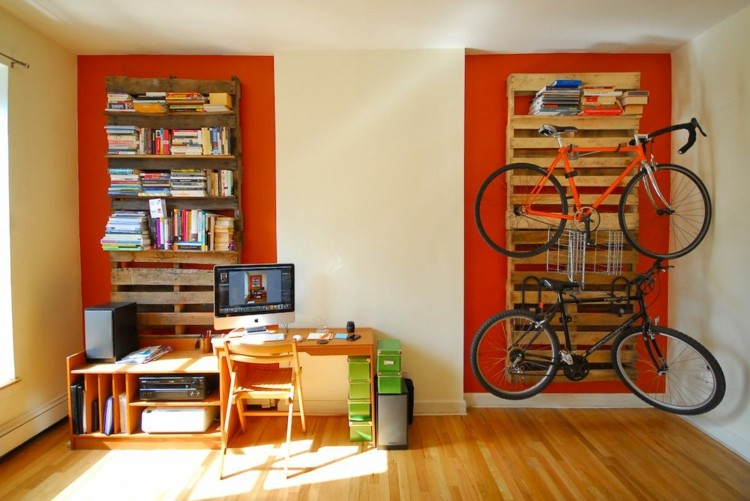 palets mobiliario creativo estantes bicicleta