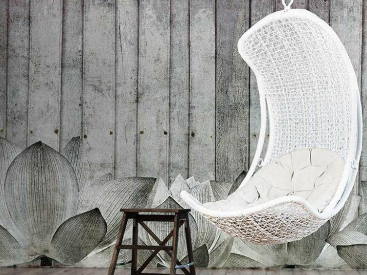 papel de pared diseño silla colgante blanca