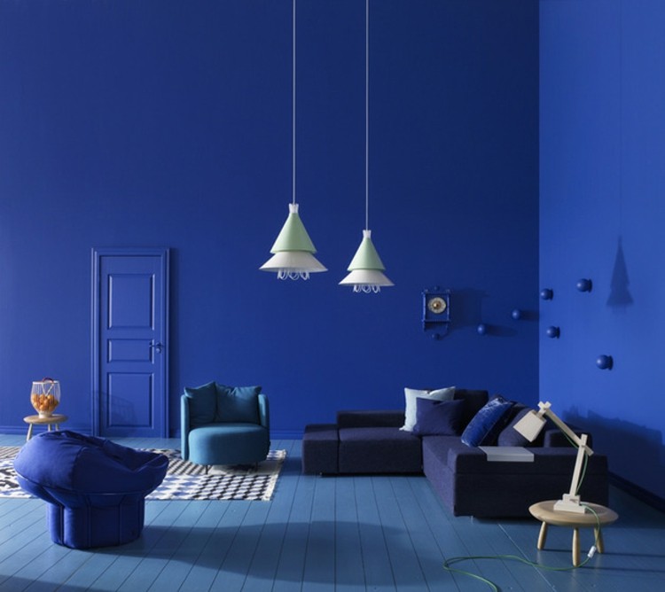 paredes azul estilos diseños lineas lamparas