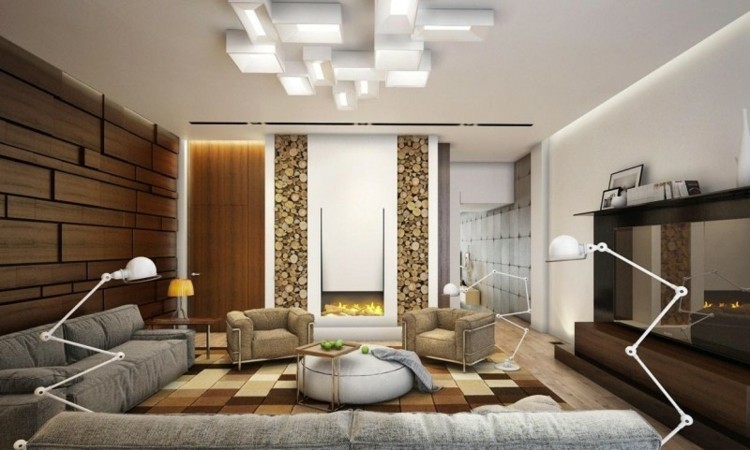 salón con chimenea de leña moderna salon con chimenea leña moderna