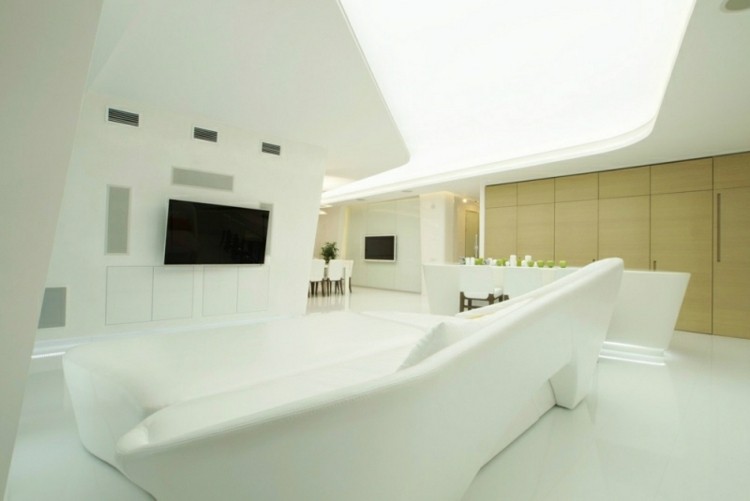 salón de estilo futurista con luces Led indirectas salon estilo futurista luces led