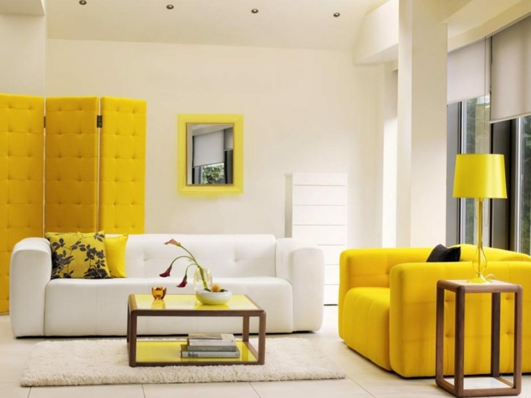 salon moderno diseño capitone amarillo