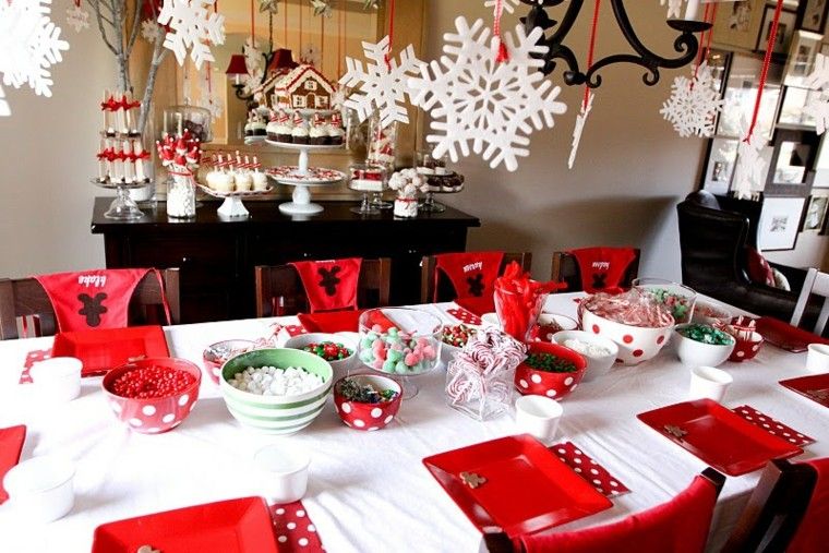 adornos rojos mesa deco navidad