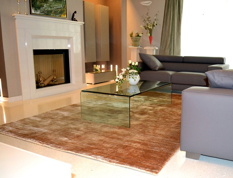alfombra moderna mesa cristal salon ideas