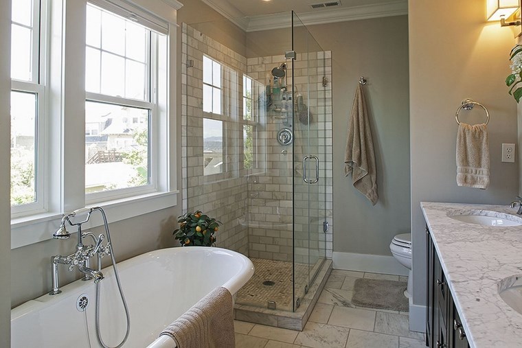 baño diseño ducha banera pared beige ideas