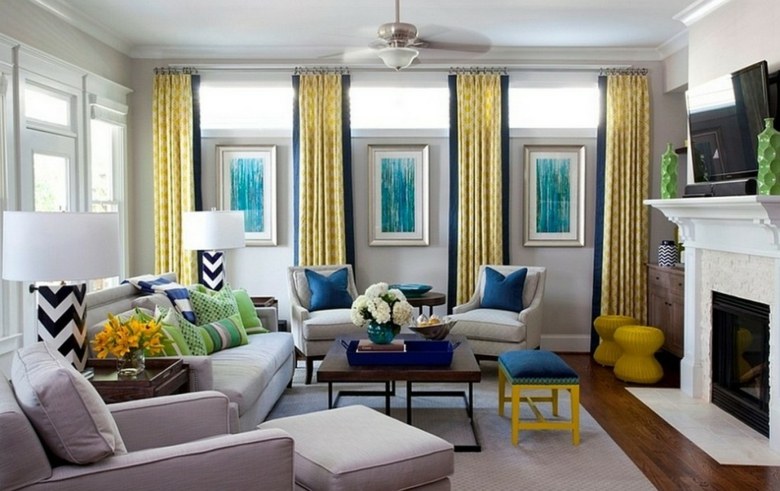 bonito diseño cortinas comedor amarillas